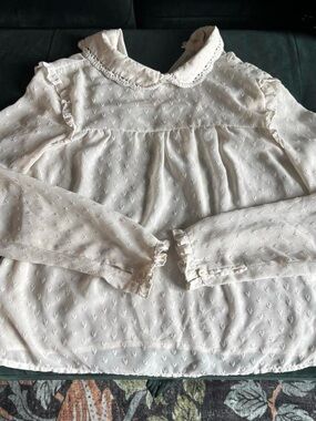 Divided See-Through Cream Eyelet Peter Pan Collar Blouse